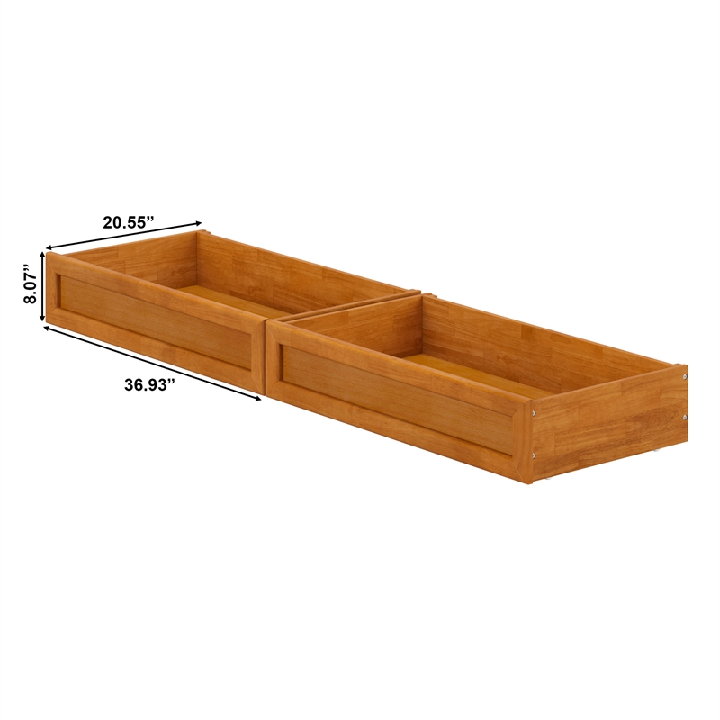 Twin-Full Wood Mid-Century Modern Under Bed Storage Drawers in Light Toffee