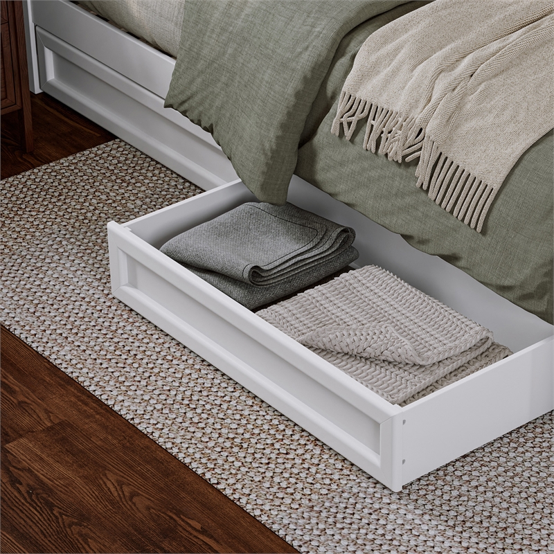 Queen-King-Twin XL Wood Mid-Century Modern Under Bed Storage Drawers in White