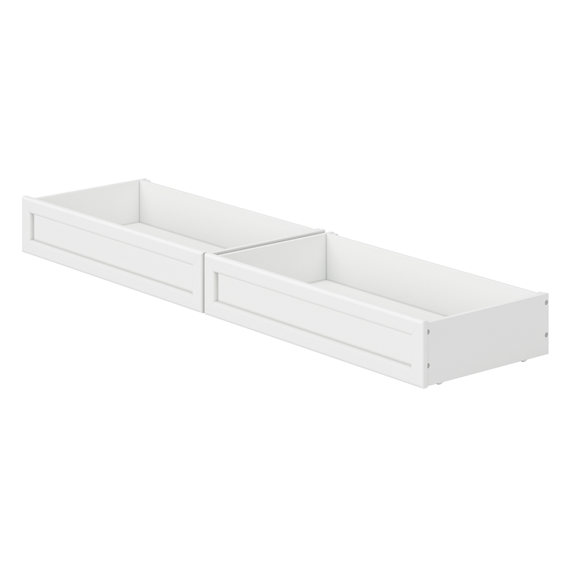 Queen-King-Twin XL Wood Mid-Century Modern Under Bed Storage Drawers in White