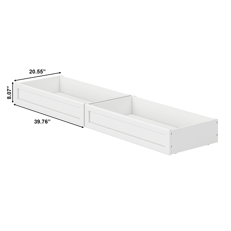 Queen-King-Twin XL Wood Mid-Century Modern Under Bed Storage Drawers in White