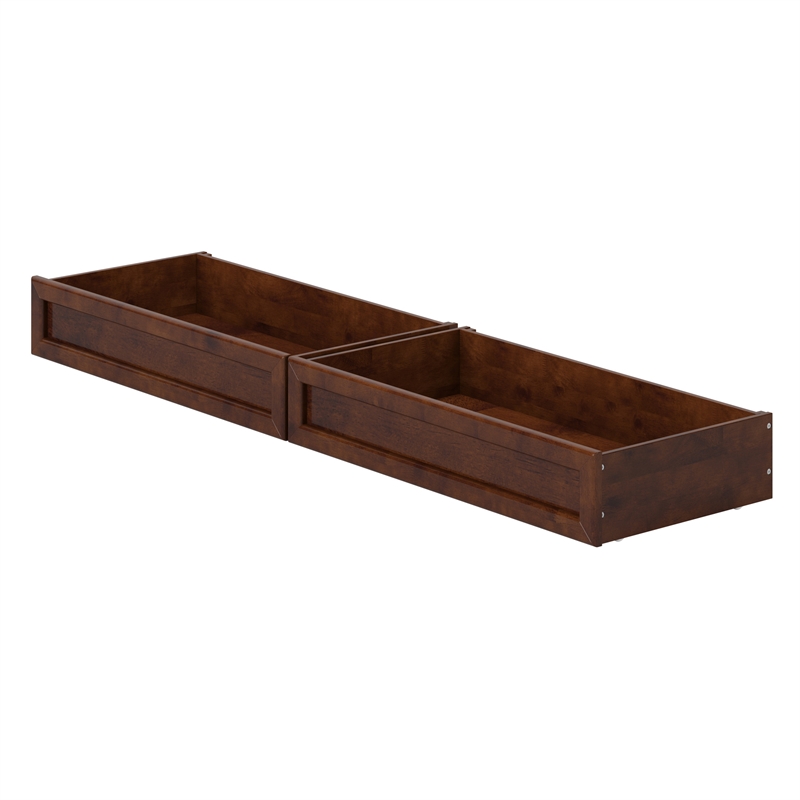 Queen-King-Twin XL Wood Mid-Century Modern Under Bed Storage Drawers in Walnut