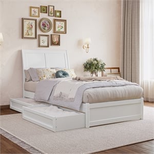 Andorra Twin XL Wood Platform Bed with Panel Footboard & Drawers in White