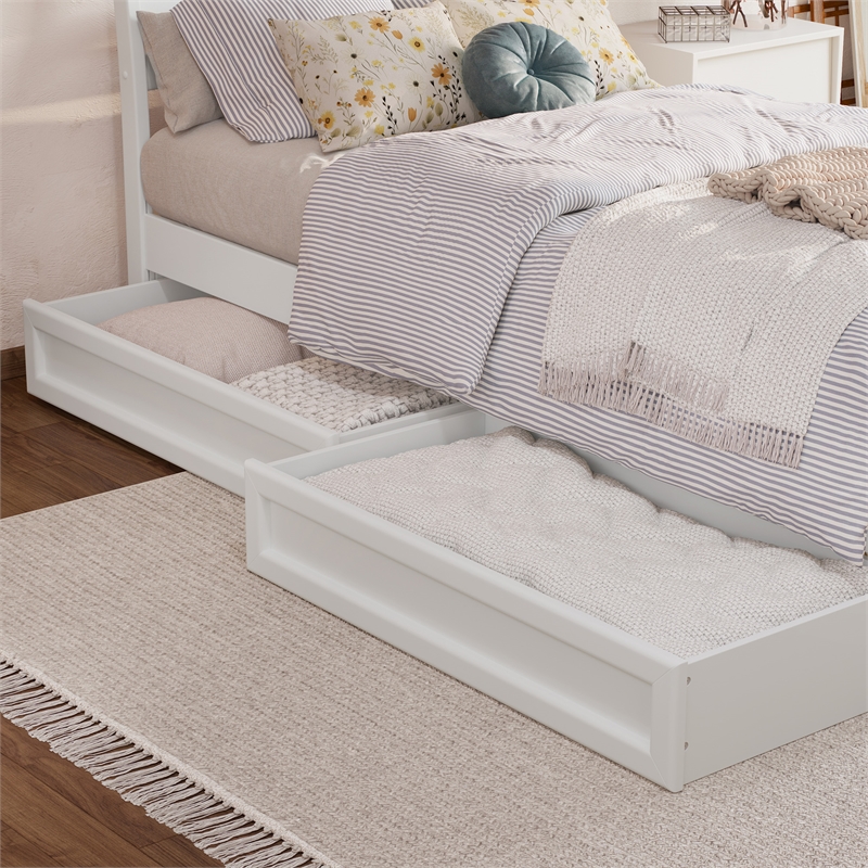 Andorra Twin XL Wood Platform Bed with Panel Footboard & Drawers in White