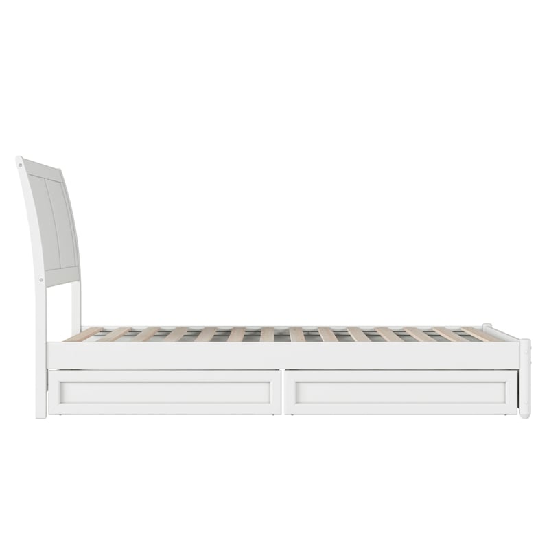 Andorra Twin XL Wood Platform Bed with Panel Footboard & Drawers in White
