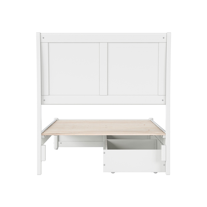 Andorra Twin XL Wood Platform Bed with Panel Footboard & Drawers in White