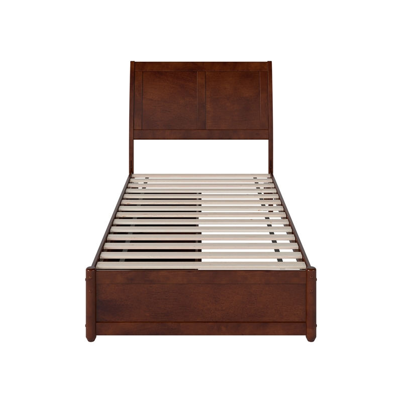 Andorra Twin XL Wood Platform Bed with Panel Footboard & Drawers in Walnut