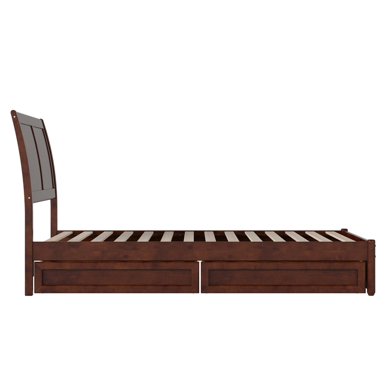 Andorra Twin XL Wood Platform Bed with Panel Footboard & Drawers in Walnut