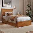 Andorra Twin XL Wood Platform Bed with Panel Footboard & Drawers in Light Toffee