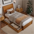 Andorra Twin XL Wood Platform Bed with Panel Footboard & Drawers in Light Toffee