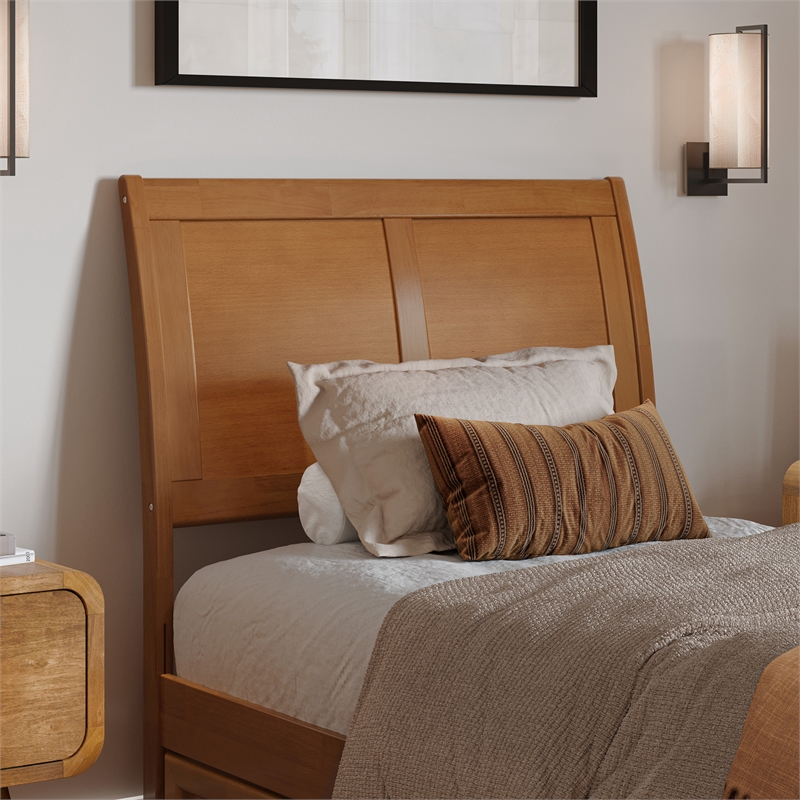 Andorra Twin XL Wood Platform Bed with Panel Footboard & Drawers in Light Toffee