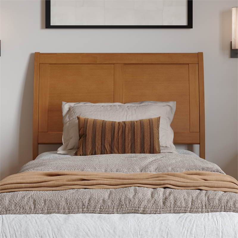 Andorra Twin XL Wood Platform Bed with Panel Footboard & Drawers in Light Toffee