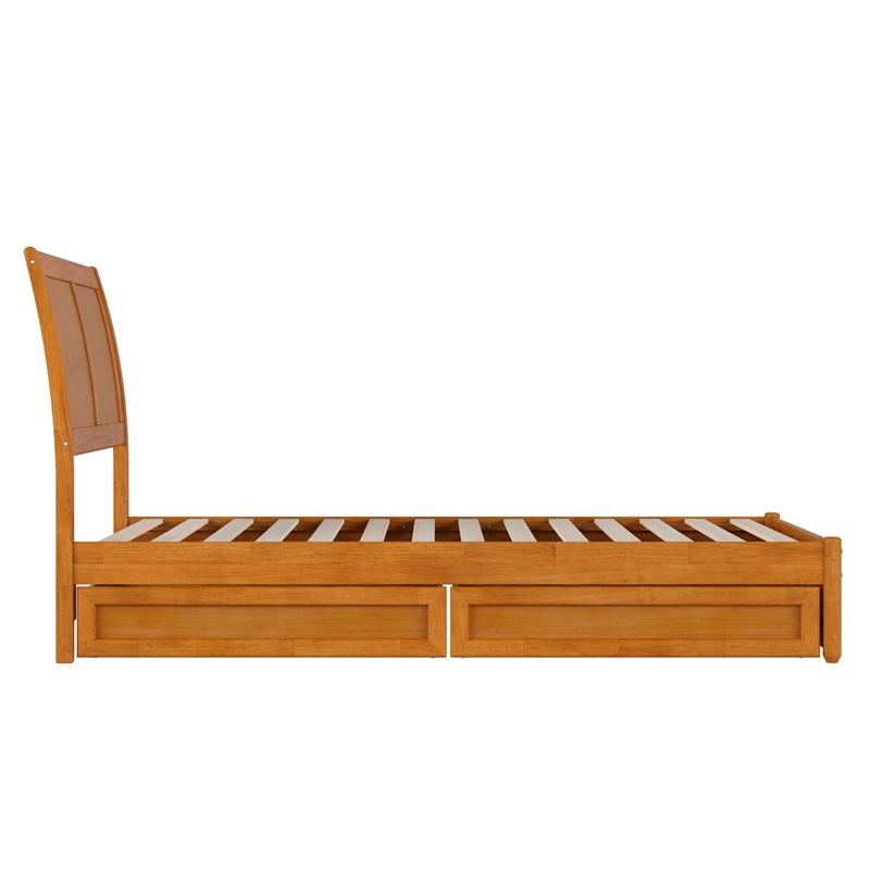 Andorra Twin XL Wood Platform Bed with Panel Footboard & Drawers in Light Toffee