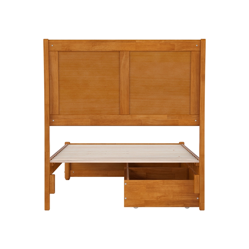Andorra Twin XL Wood Platform Bed with Panel Footboard & Drawers in Light Toffee