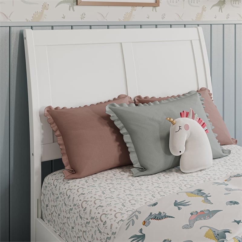 Andorra Twin Wood Platform Bed with Panel Footboard and Storage Drawers in White