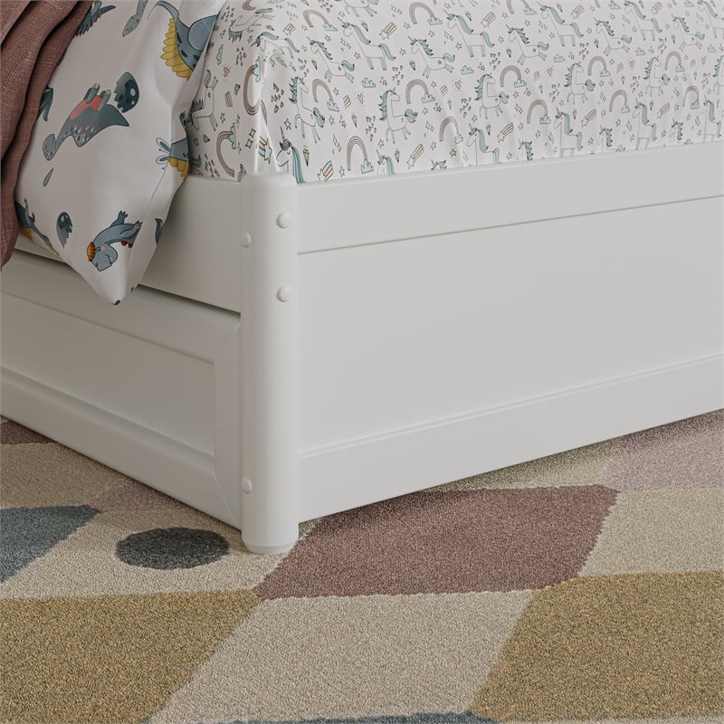 Andorra Twin Wood Platform Bed with Panel Footboard and Storage Drawers in White