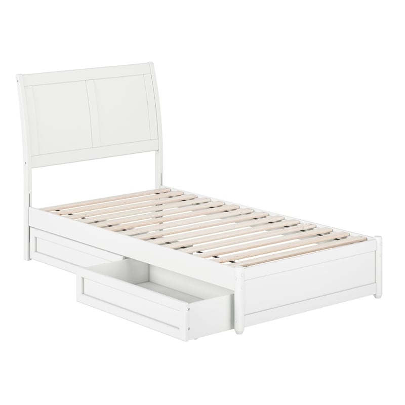 Andorra Twin Wood Platform Bed with Panel Footboard and Storage Drawers in White