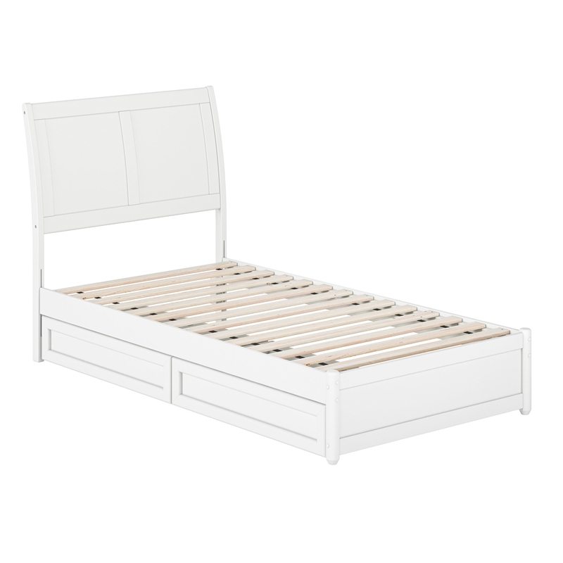 Andorra Twin Wood Platform Bed with Panel Footboard and Storage Drawers in White