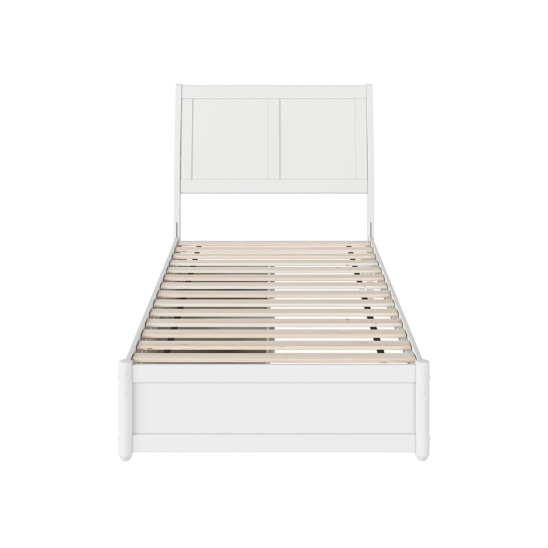 Andorra Twin Wood Platform Bed with Panel Footboard and Storage Drawers in White