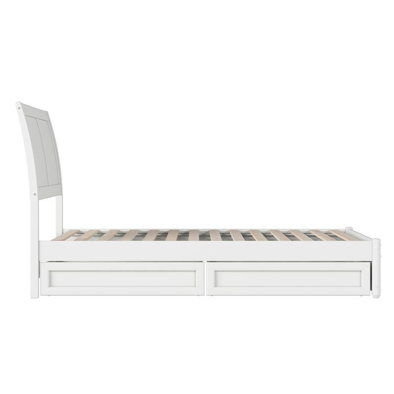 Andorra Twin Wood Platform Bed with Panel Footboard and Storage Drawers in White