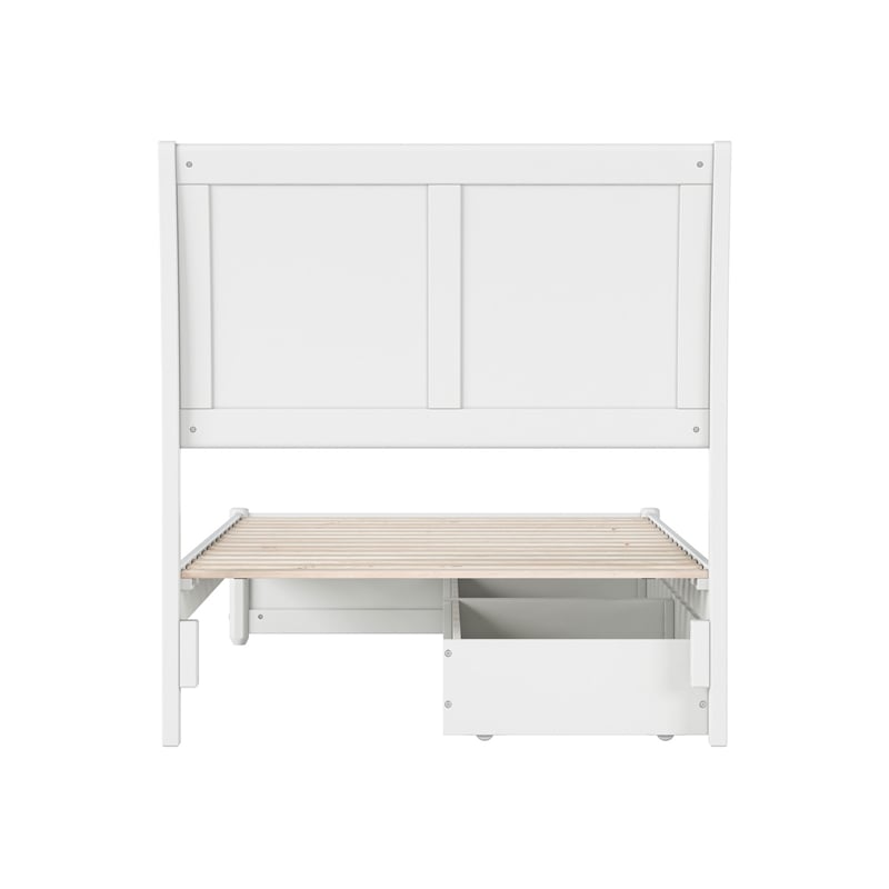 Andorra Twin Wood Platform Bed with Panel Footboard and Storage Drawers in White