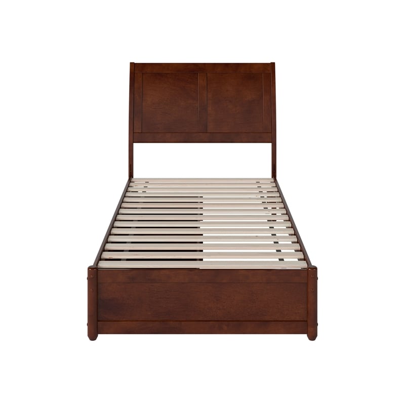 Andorra Twin Wood Platform Bed with Panel Footboard & Storage Drawers in Walnut