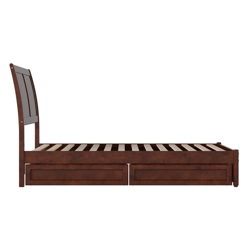 Andorra Twin Wood Platform Bed with Panel Footboard & Storage Drawers in Walnut