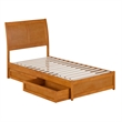 Andorra Twin Wood Platform Bed with Panel Footboard & Drawers in Light Toffee