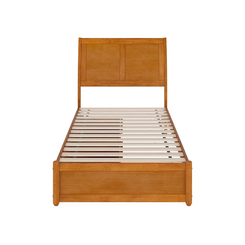 Andorra Twin Wood Platform Bed with Panel Footboard & Drawers in Light Toffee