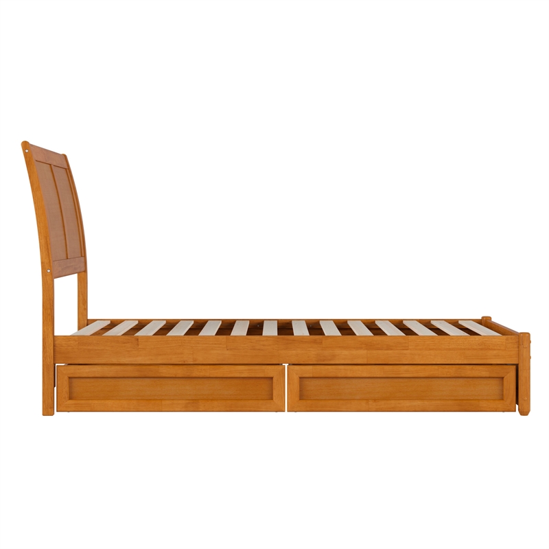 Andorra Twin Wood Platform Bed with Panel Footboard & Drawers in Light Toffee