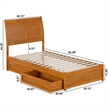 Andorra Twin Wood Platform Bed with Panel Footboard & Drawers in Light Toffee