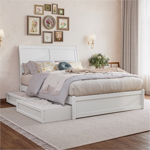 Andorra Full Wood Platform Bed with Panel Footboard and Storage Drawers in White