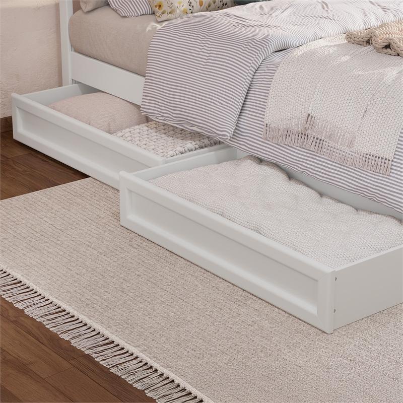 Andorra Full Wood Platform Bed with Panel Footboard and Storage Drawers in White