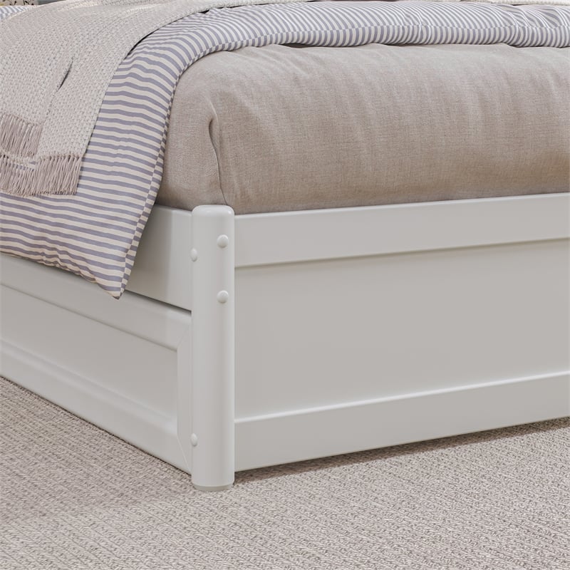 Andorra Full Wood Platform Bed with Panel Footboard and Storage Drawers in White