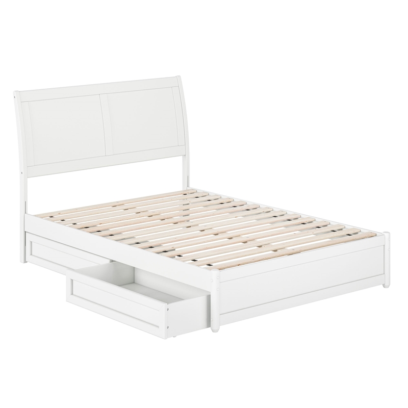 Andorra Full Wood Platform Bed with Panel Footboard and Storage Drawers in White
