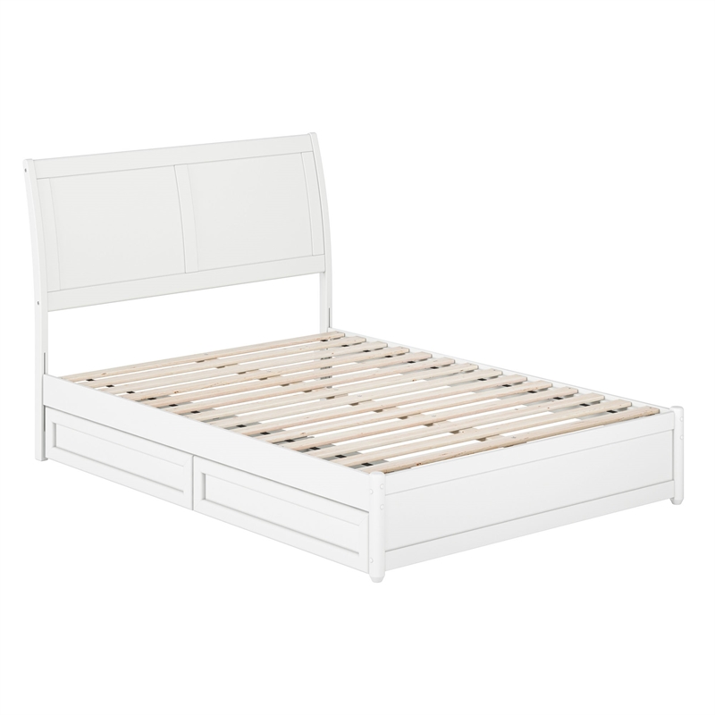Andorra Full Wood Platform Bed with Panel Footboard and Storage Drawers in White