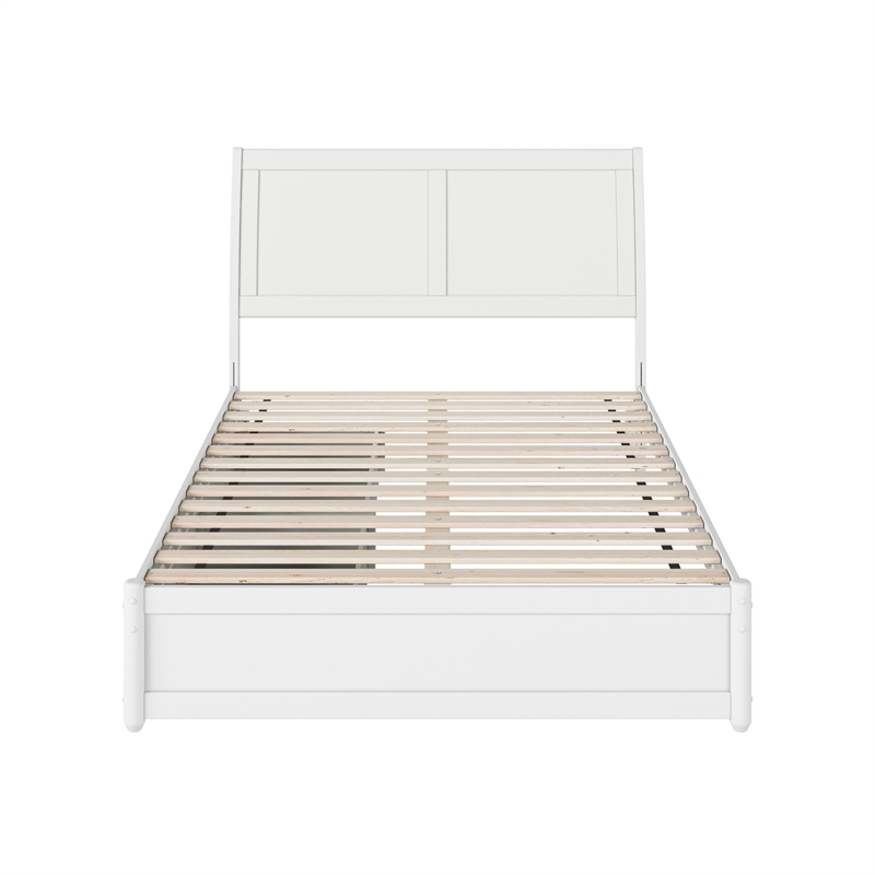 Andorra Full Wood Platform Bed with Panel Footboard and Storage Drawers in White