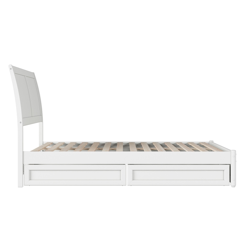 Andorra Full Wood Platform Bed with Panel Footboard and Storage Drawers in White
