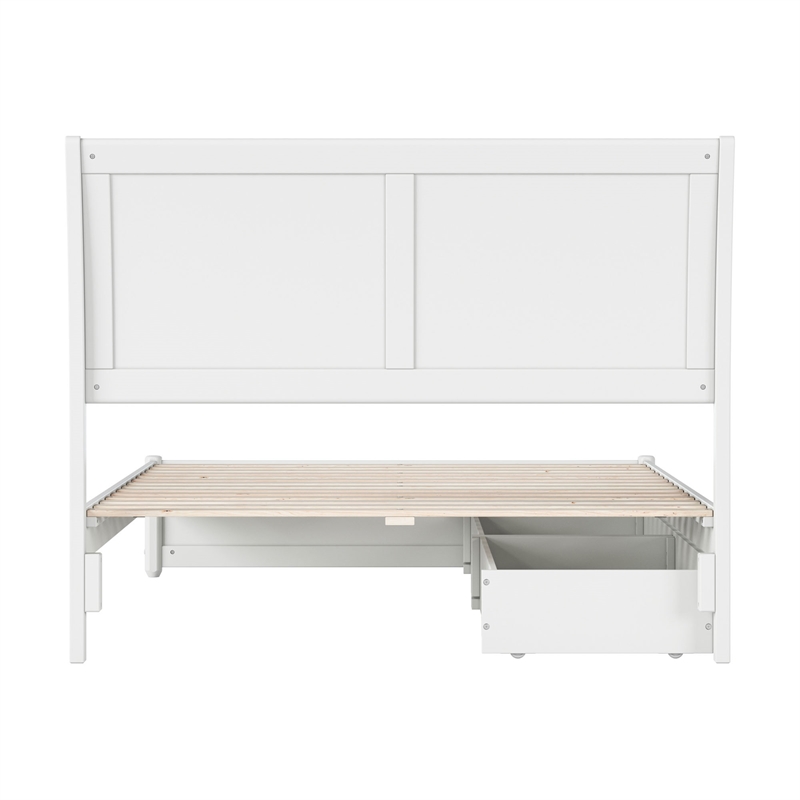 Andorra Full Wood Platform Bed with Panel Footboard and Storage Drawers in White