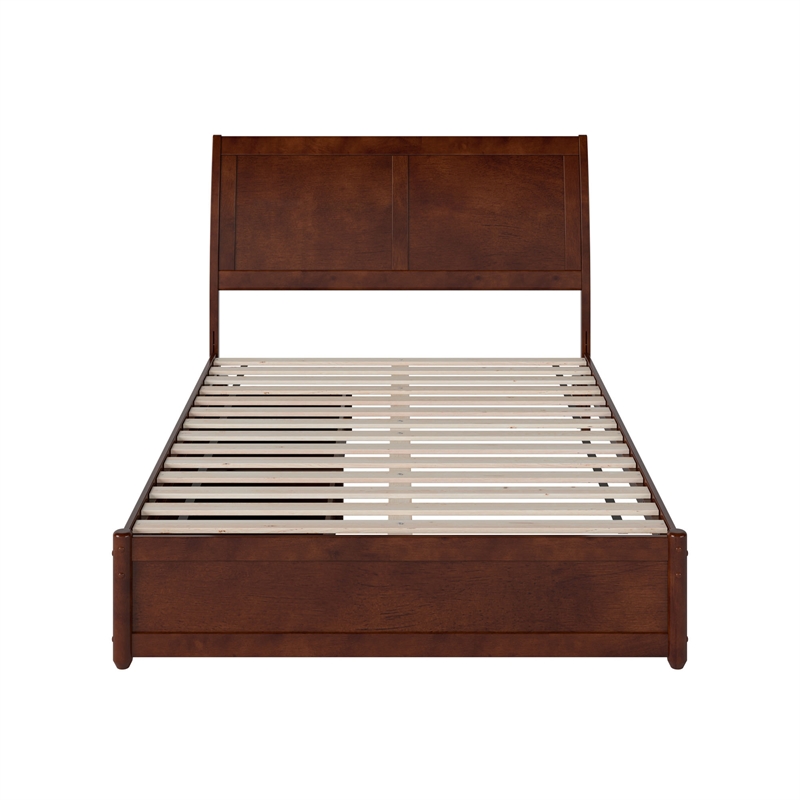 Andorra Full Wood Platform Bed with Panel Footboard & Storage Drawers in Walnut