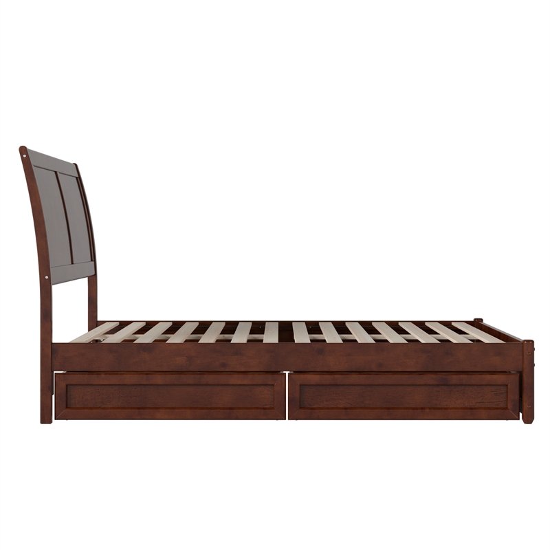 Andorra Full Wood Platform Bed with Panel Footboard & Storage Drawers in Walnut