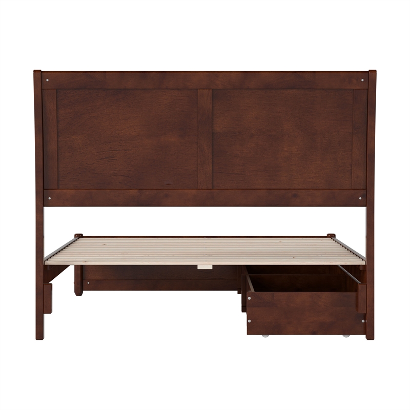 Andorra Full Wood Platform Bed with Panel Footboard & Storage Drawers in Walnut