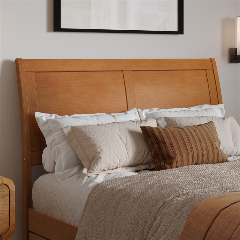 Andorra Full Wood Platform Bed with Panel Footboard & Drawers in Light Toffee