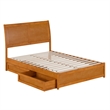 Andorra Full Wood Platform Bed with Panel Footboard & Drawers in Light Toffee