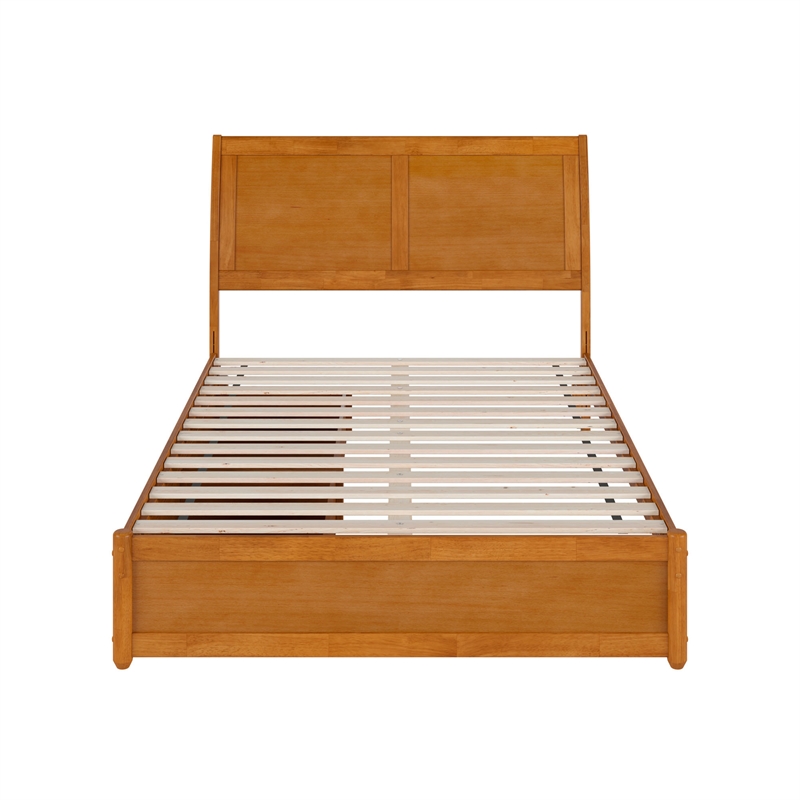 Andorra Full Wood Platform Bed with Panel Footboard & Drawers in Light Toffee