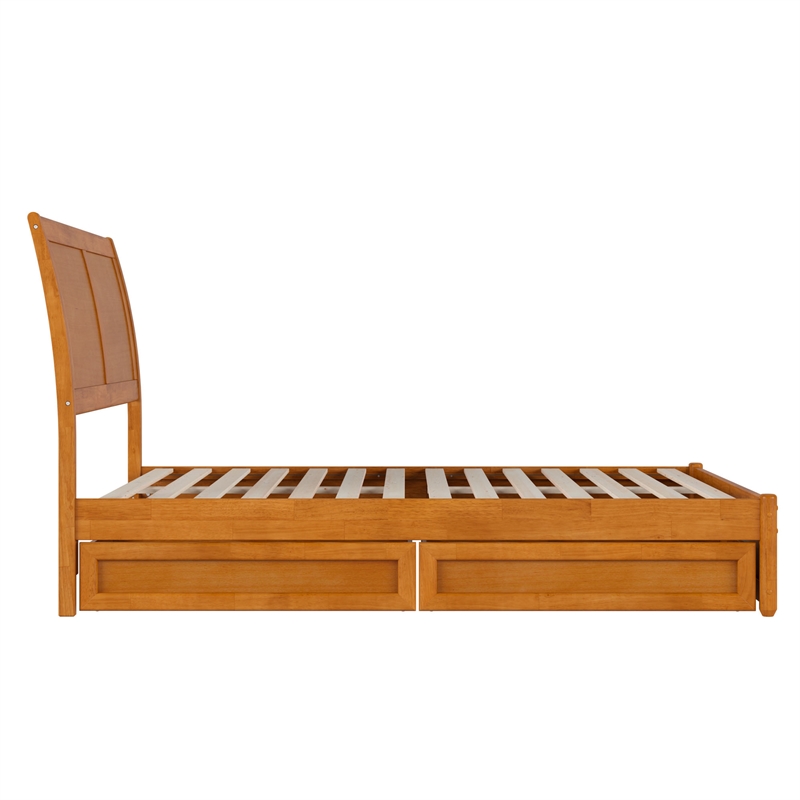 Andorra Full Wood Platform Bed with Panel Footboard & Drawers in Light Toffee