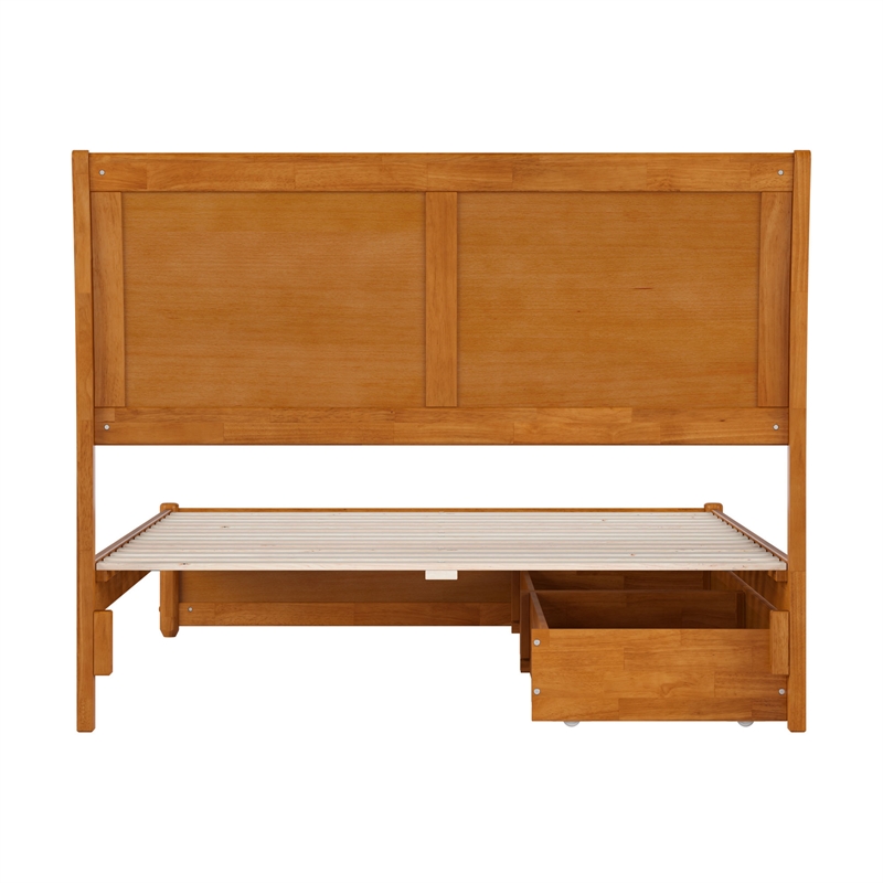 Andorra Full Wood Platform Bed with Panel Footboard & Drawers in Light Toffee