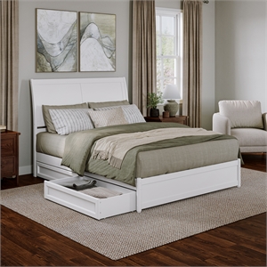 Andorra Queen Wood Platform Bed with Panel Footboard & Storage Drawers in White