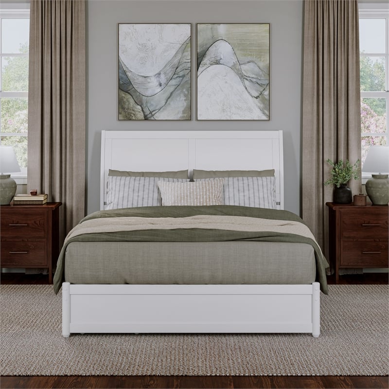 Andorra Queen Wood Platform Bed with Panel Footboard & Storage Drawers in White
