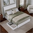 Andorra Queen Wood Platform Bed with Panel Footboard & Storage Drawers in White