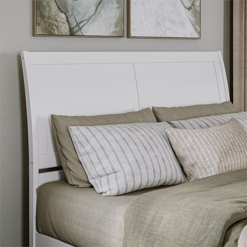 Andorra Queen Wood Platform Bed with Panel Footboard & Storage Drawers in White
